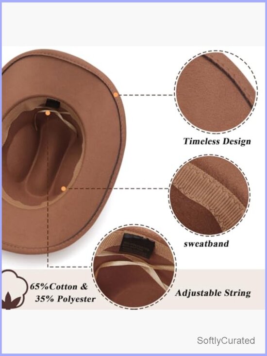 Vintage Western Cowboy Hat with Rhinestone Hatband Wide Brim Felt Fedora main image 5
